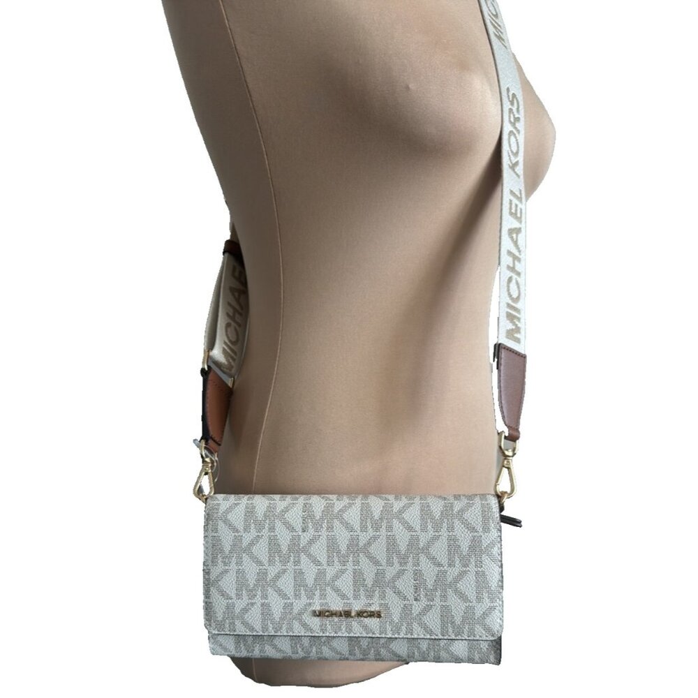 Michael Kors Jet Set Signature Vanilla Luggage Crossbody Handbag W Wide Strap - Picture 4 of 15
